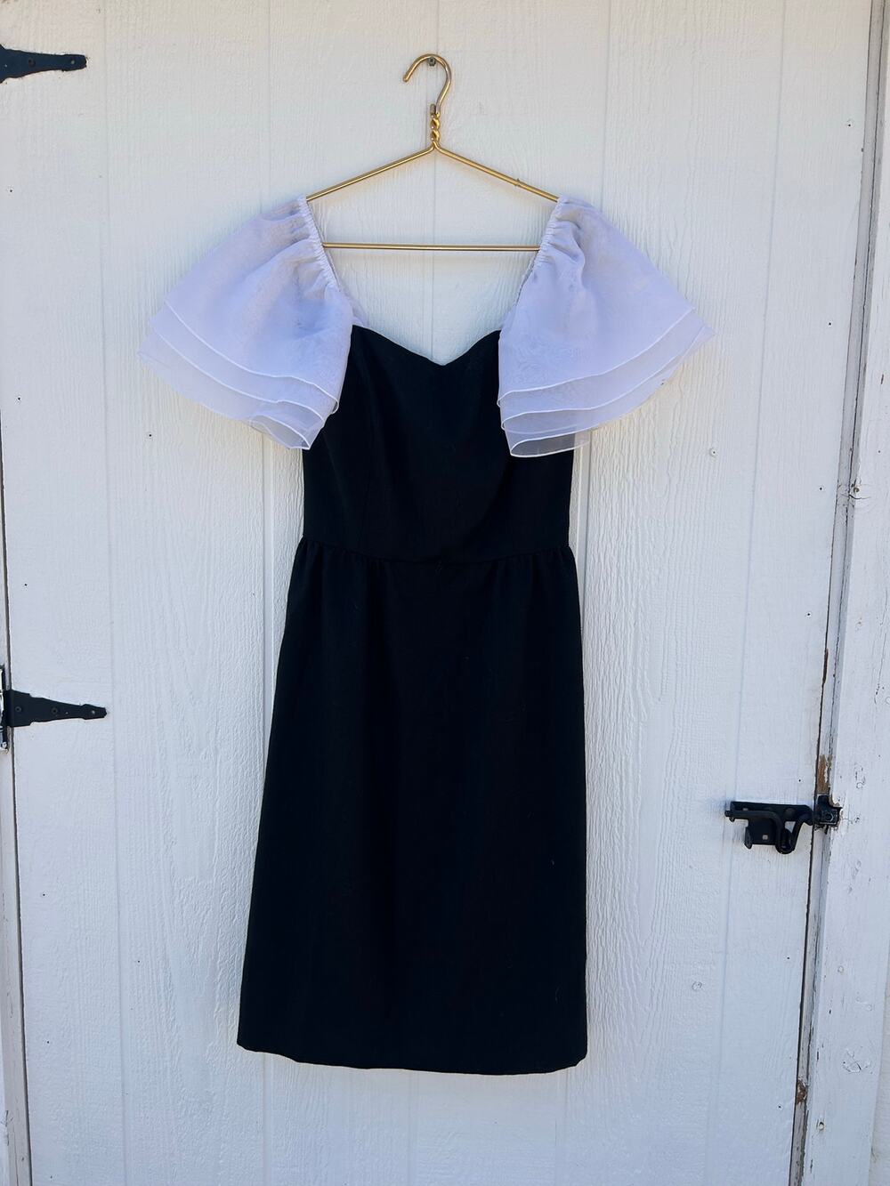 1980s Victor Costa Cocktail Dress Organza Puff Sleeves Size Medium